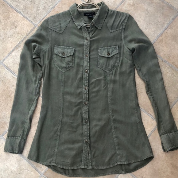 Cotton Express khaki button up top - Picture 2 of 13